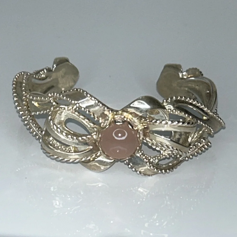 Carolyn Pollack Sterling Silver Genuine Pink Chalcedony Bow Cuff Bracelet Boho
